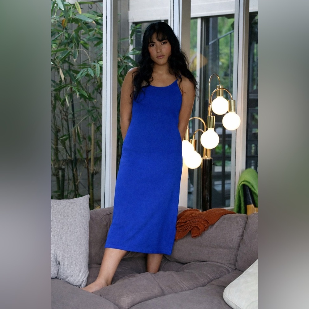 Laszlo California Women Ruby Cami Midi Dress L Blue Sustainable Minimalist